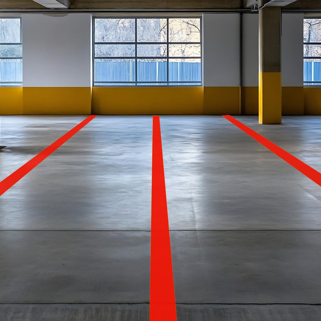 Red Floor Marking Tape, 3" Wide x 100' Long Roll, Durable Polyester, Laminated Protection - Non-Abrasive, Adhesive