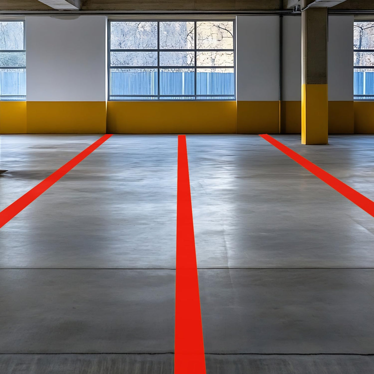 Red Floor Marking Tape, 3" Wide x 100' Long Roll, Durable Polyester, Laminated Protection - Non-Abrasive, Adhesive