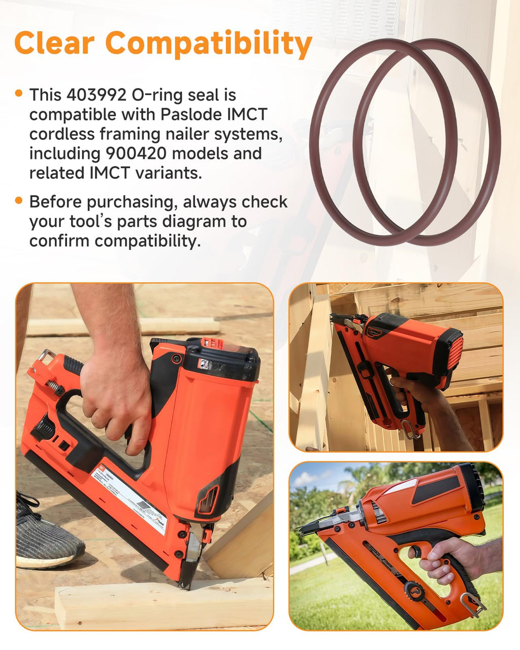 403992 O Ring Cylinder Seal Ring Compatible with Paslode Cordless Framing Nailer Retaining Ring System Brown FKM Fluoroelastomer Also Replaces Seal Ring for Nail Gun Maintenance(2pcs)