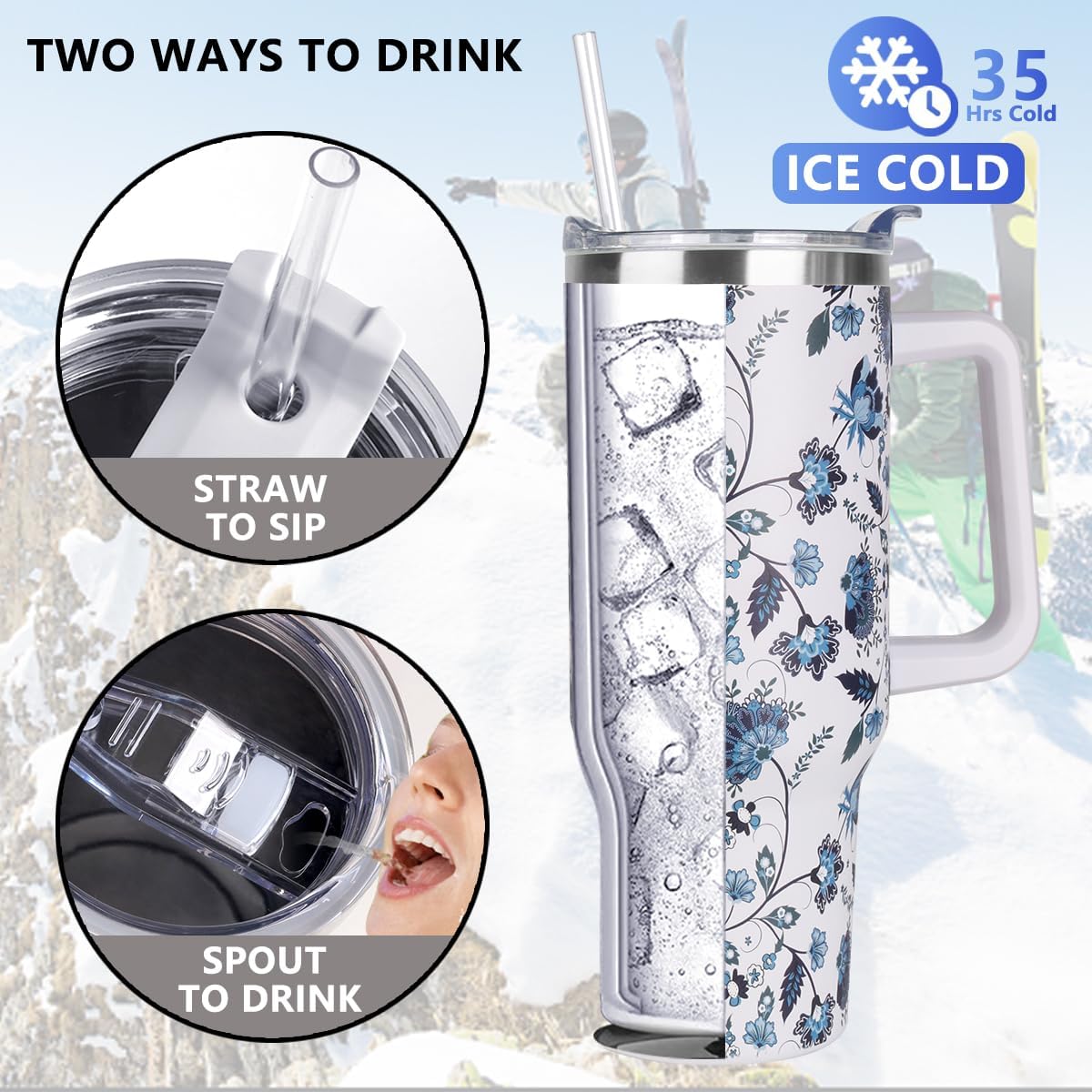 40 oz Tumbler with Handle and Straw Stainless Steel Insulated Tumbler Leak Proof Lid and Straw Lid Reusable Travel