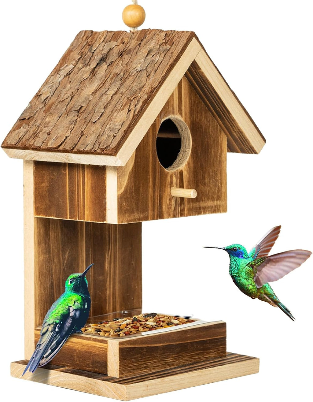 Bird Houses for Outside Hanging Bird House Feeder for Hummingbirds Cardinal Wren Bluebird Wild Birds Small Natural