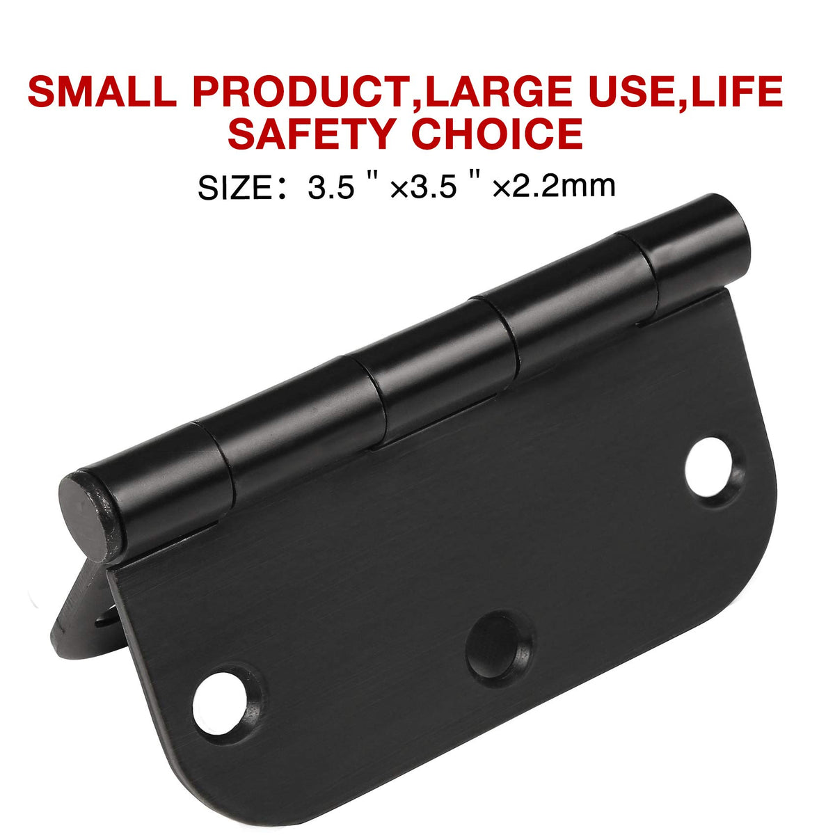 6 Pack Matte Black Interior Door Hinges 3.5" Rounded 5/8" Radius Corners