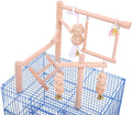 Bird Cage Play Stand Toy Set-Birdcage Wood Stands Hanging Chew Toys Ladder Swing Parrot Perch Play Gym Playground