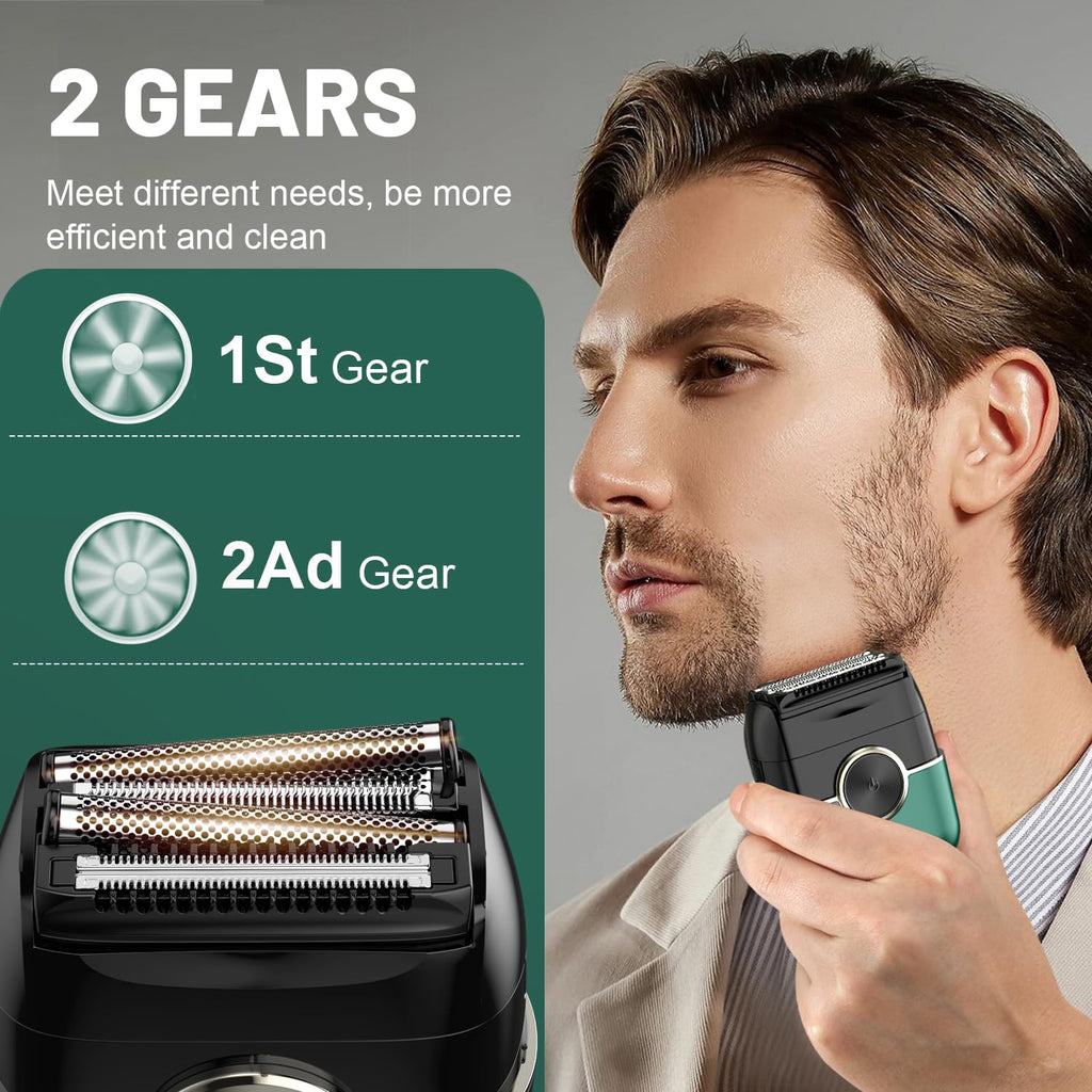 Electric Foil Shavers for Men: 4 Floating Blades & LED Display - Emerald Green