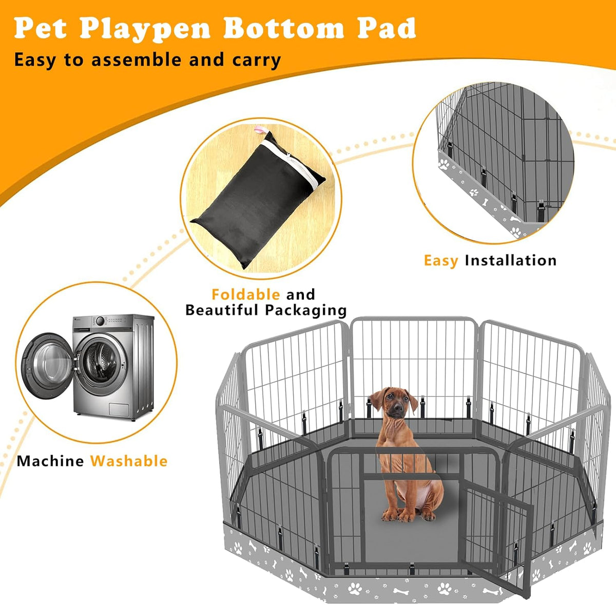 Dog Playpen Bottom Pad Fits for 24 Inch 8 Panels Metal Exercise Pet Playpen, Dog Crate Pad Puppy Playpen Pad, Elastic