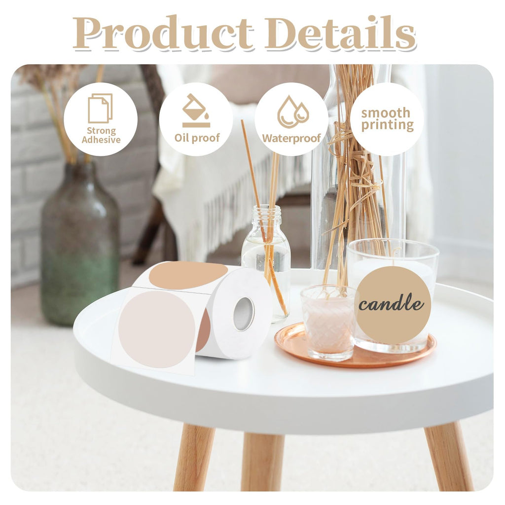Thermal Label,3 Inch Beige Gradient Round Thermal Printer Sticker,Self-Adhesive Round Direct Thermal Labels,Thermal