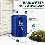 53 Gal Collapsible Rain Barrel with Spigot, Filter and Overflow Kit, Blue