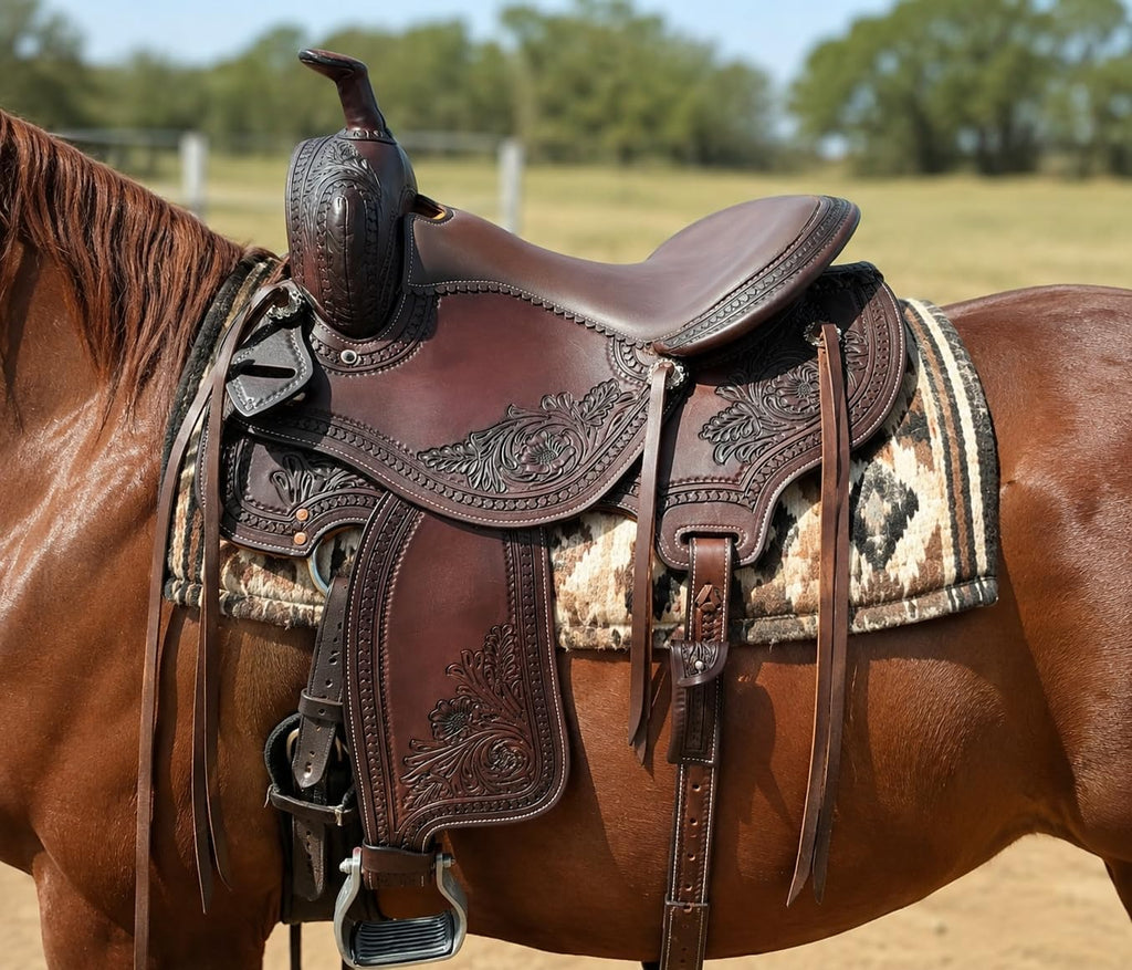 Western Horse Saddle, Premium Tooling Cowboy Saddle for Trail Riding, Ranch, Barrel Racing, Rodeo & Training, 15 16