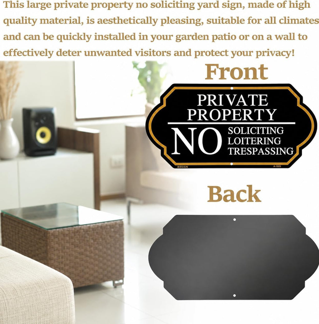 Large Private Property No Soliciting Yard Sign - Elegant Black with UV Protection, 14x7 Inch/35 inch Height, Durable