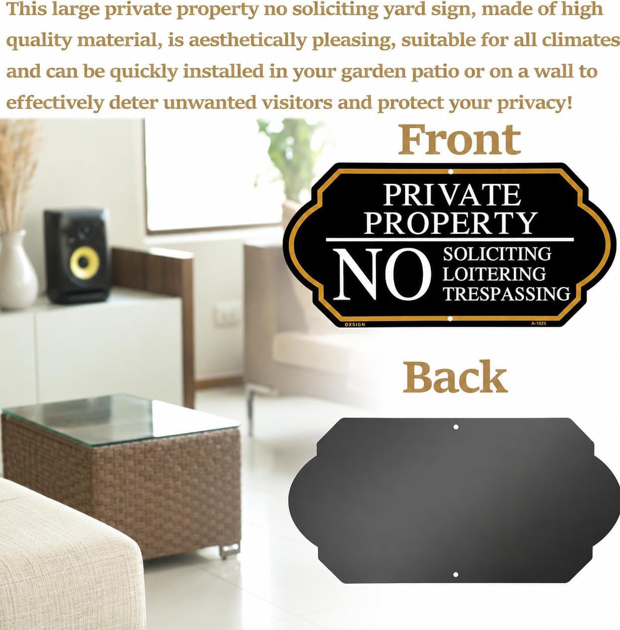 Large Private Property No Soliciting Yard Sign - Elegant Black with UV Protection, 14x7 Inch/35 inch Height, Durable