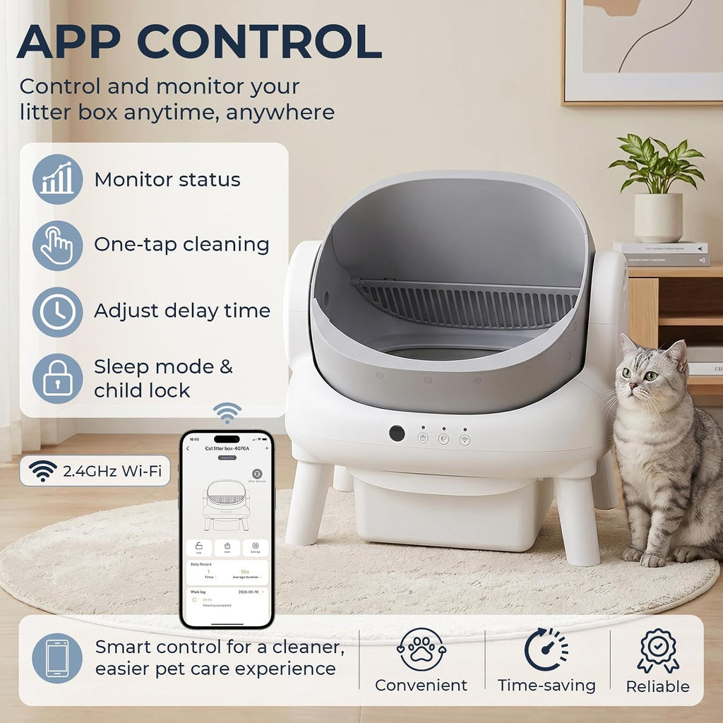 Automatic Litter Box,Open Top Self Cleaning Litter Box Grey