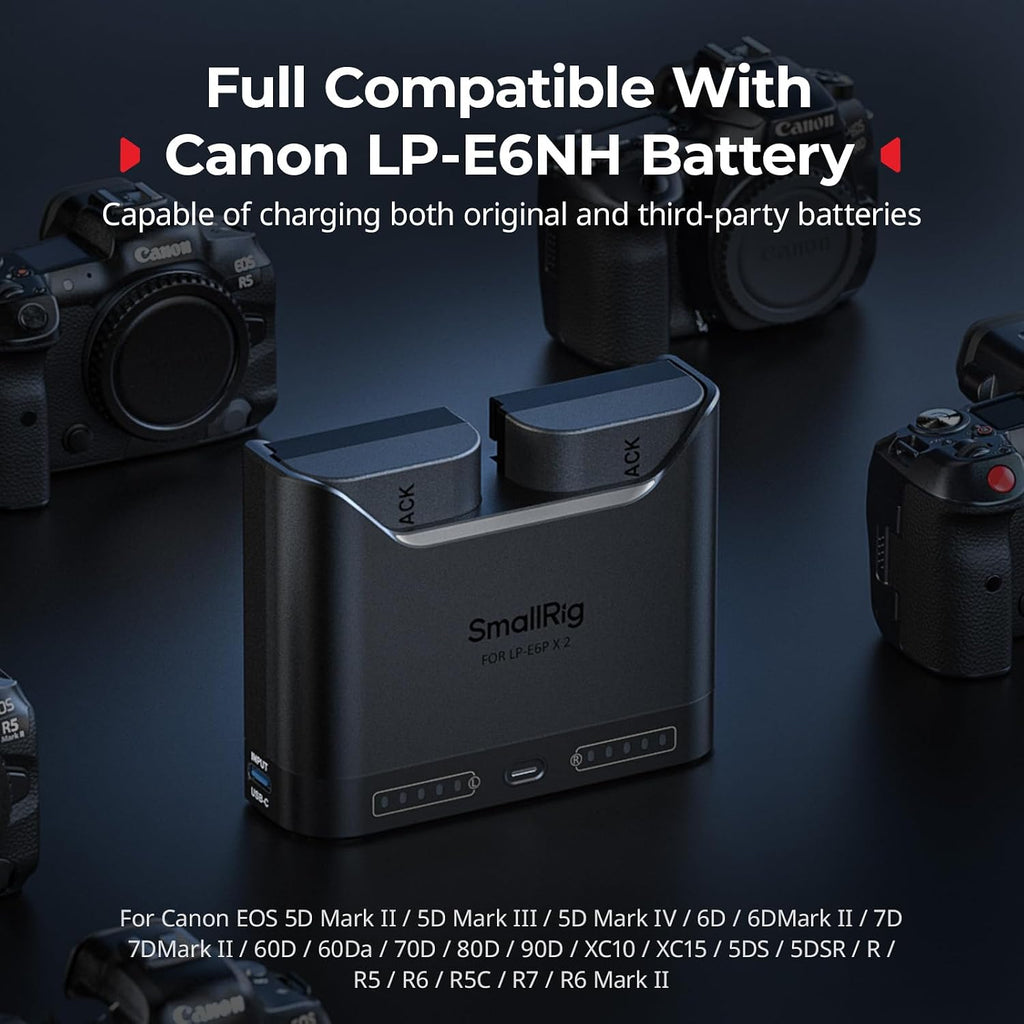 LP-E6NH Battery Set for Canon, 22.5W Dual Slot 2H Fast Charge | USB-C Charger with 1940mAh Batteries, for Canon EOS