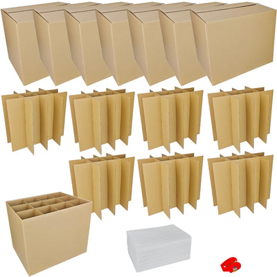7 Sets Moving Boxes with Divider Kits,16 x 12 x 13 Inch Glassware Dish Packing Box Kitchen Moving Box Corrugate