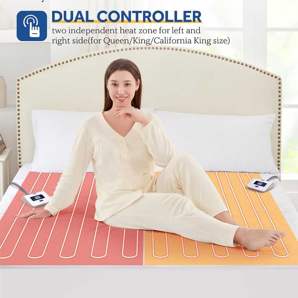 Heated Mattress Pad Queen Size Dual Control 10 Heat Levels, 60"x80" | Electric Mattress Pad Queen Quilted Cotton