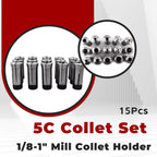 findmall 15Pcs 5C Collet Set, 1/8-1" Mill Collet Holder