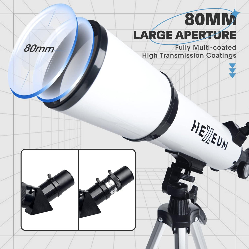Telescope for Adults, 80mm/600mm AZ Refractor for Beginners | High-power 80mm AZ refractor for adults and beginners