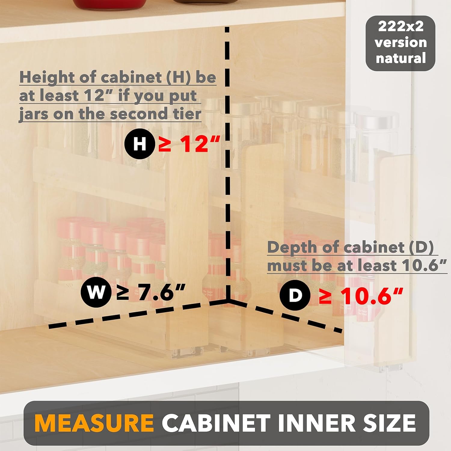 Bamboo Pull Out Spice Rack Organizer for Cabinet, Heavy Duty Slide Out Seasoning Kitchen Pantry Sliding Vertical