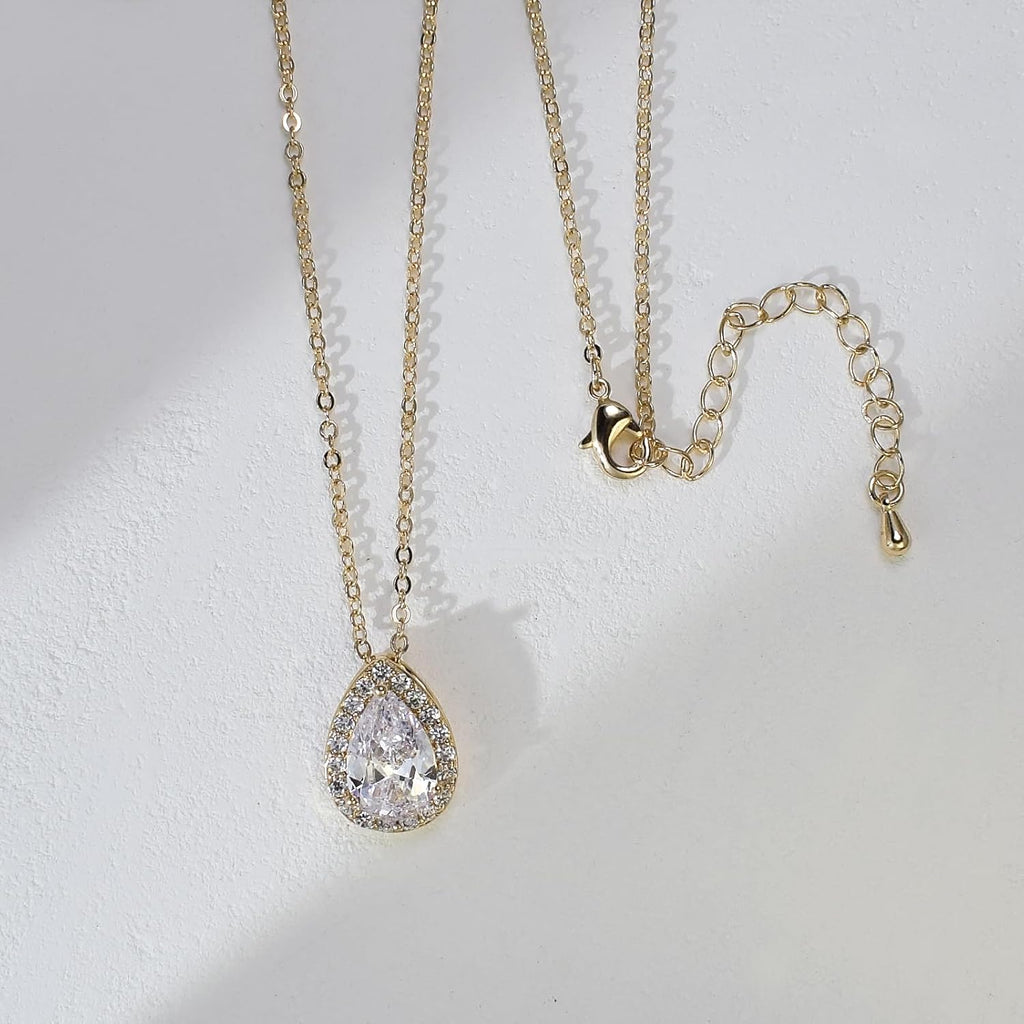 Teardrop Cubic Zirconia Jewelry Set Necklace Earrings Bracelet Bridal Wedding Jewelry for Women Bridesmaid Prom Party