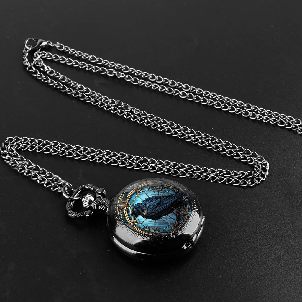 Vintage Glass Dome Mini Pocket Watch for Women Men with Chain,Black | Mini Retro Pocket Watch