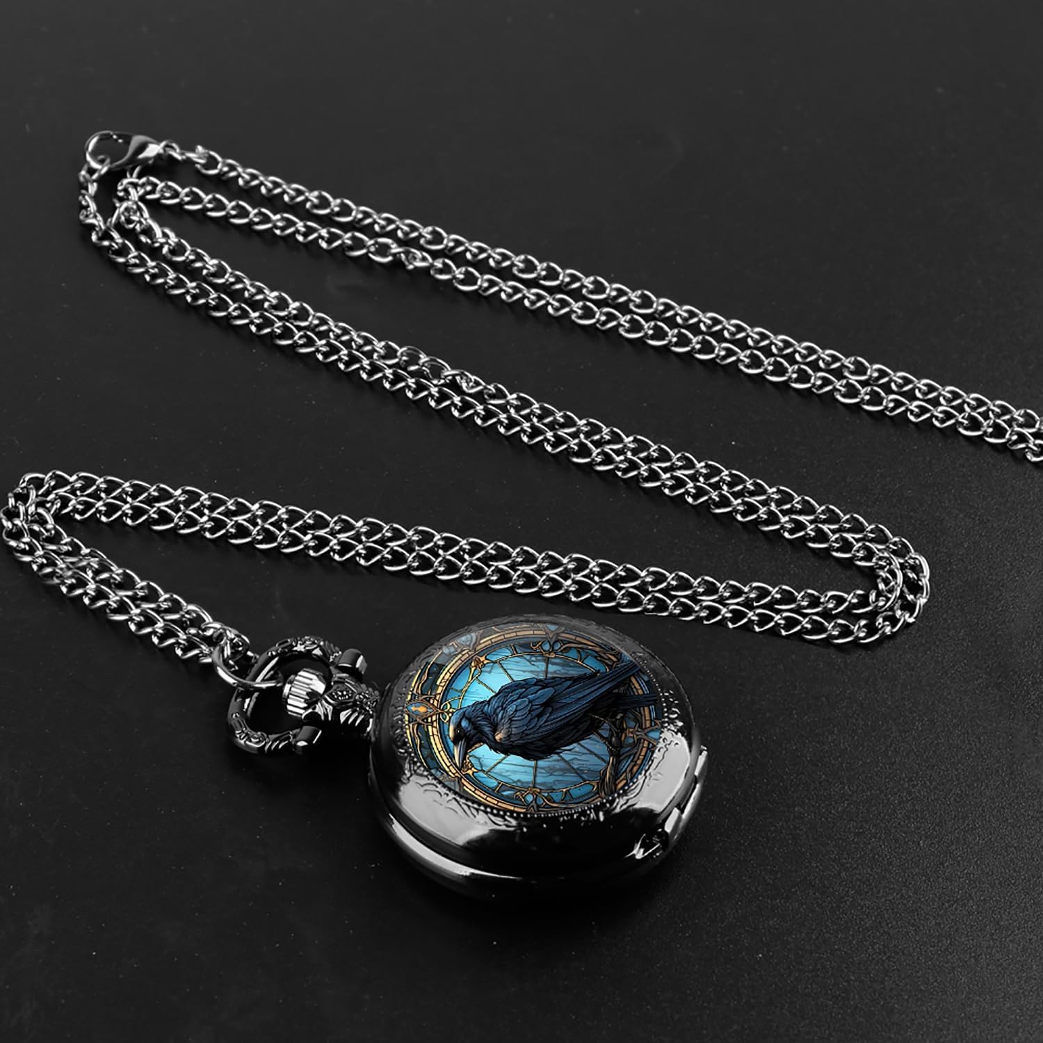 Vintage Glass Dome Mini Pocket Watch for Women Men with Chain,Black | Mini Retro Pocket Watch
