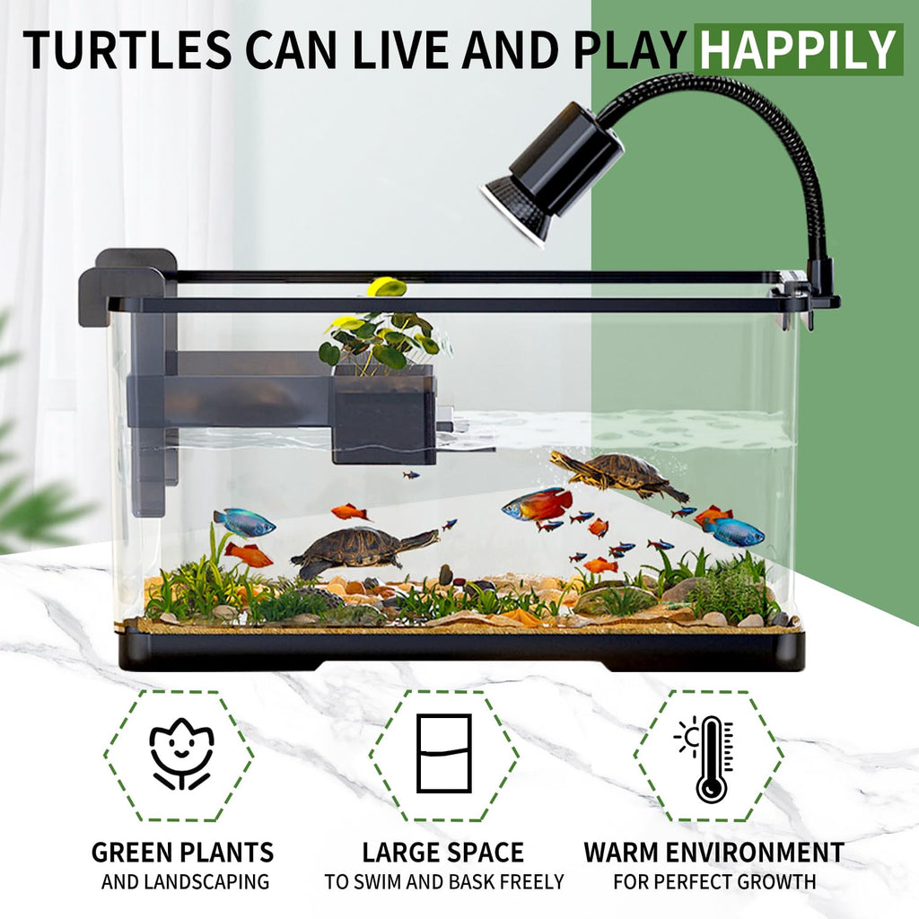 (Tank + Light + Filter + Filter Balls) Turtle Tank Kit, Turtle Tank Starter Kit,Bottom Drainage, Multi-Function Areas