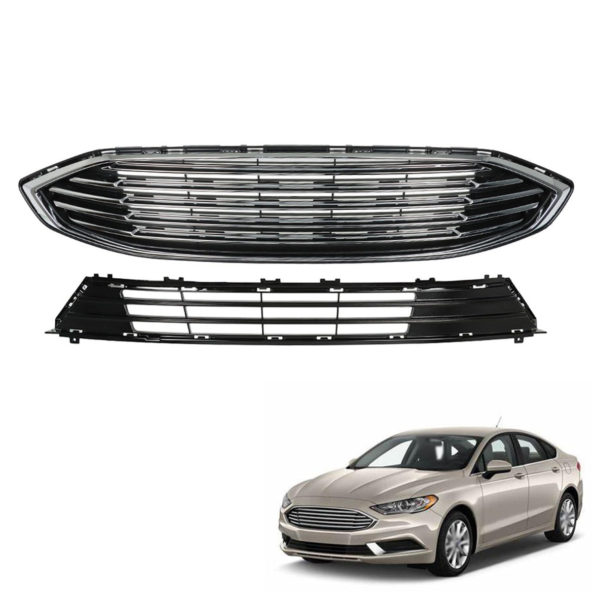 TJHSM Front Grille Bumper Black Chrome Replacement for F-usion