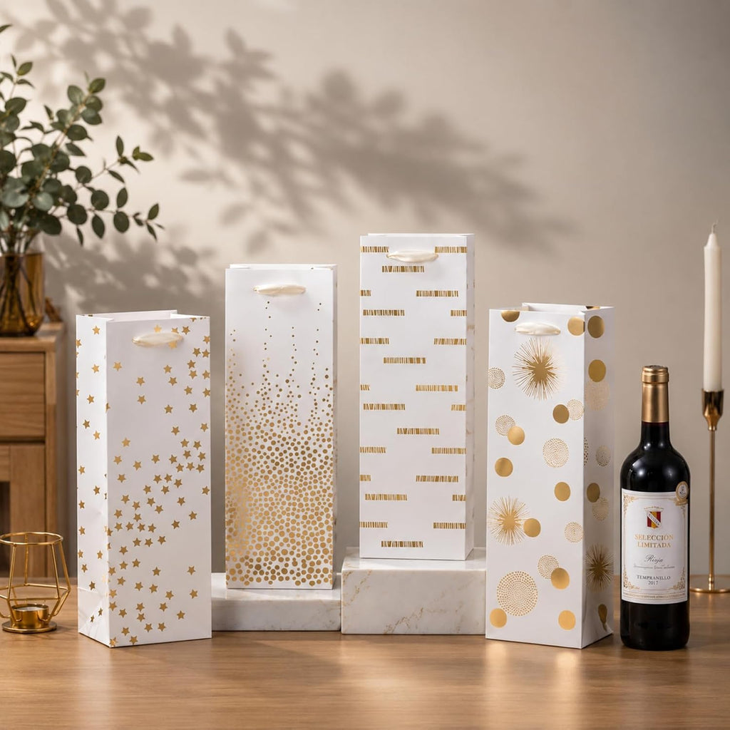 12 PCS Wine Gift Bags 13.7" Luxury Bottle Bag with 10 Tissue Papers