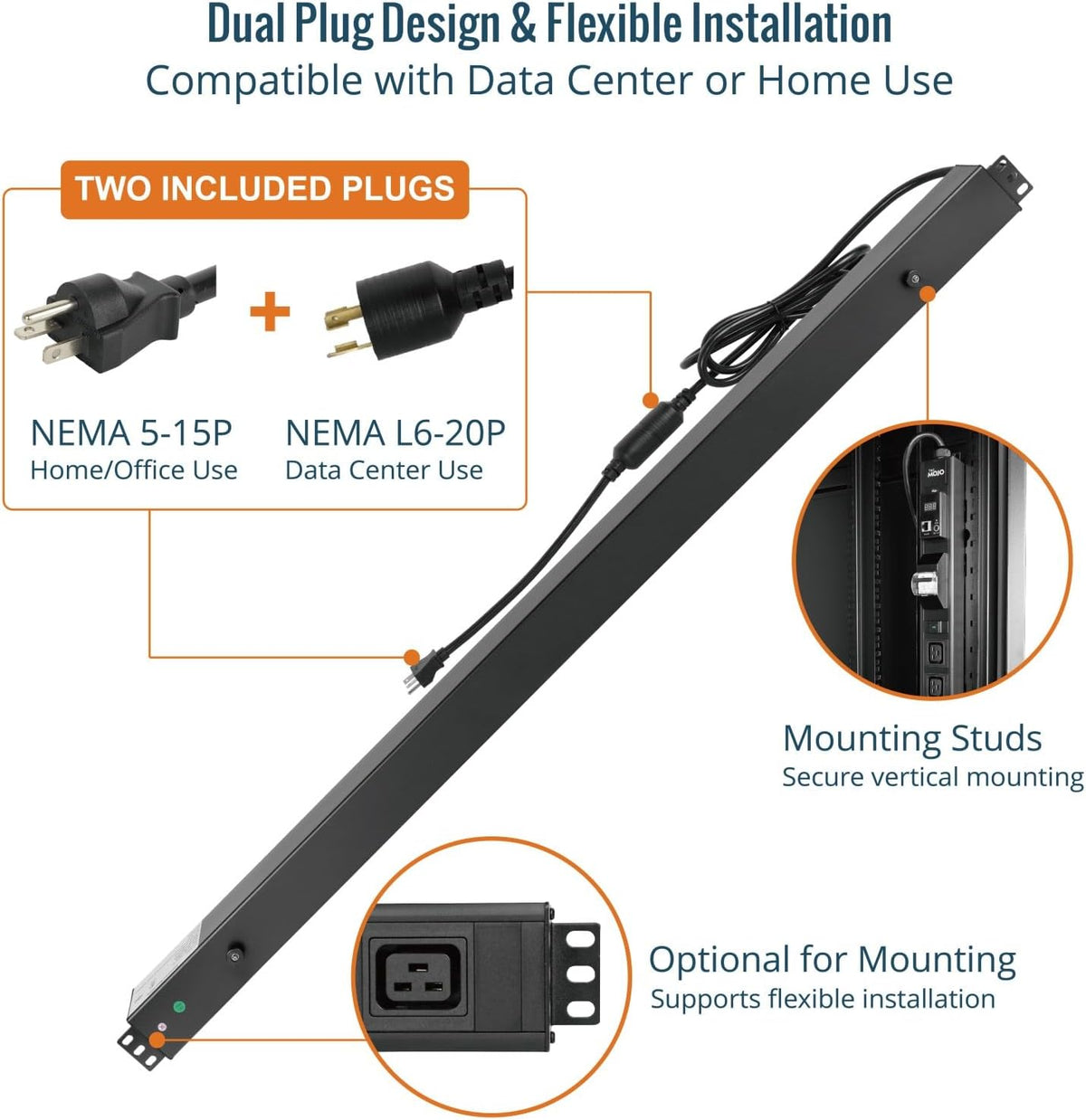 Tecmojo 20-Outlet 0U Metered Vertical PDU, 16 IEC C13 + 4 IEC C19, RS485 Modbus RTU (SKU# 13122002)