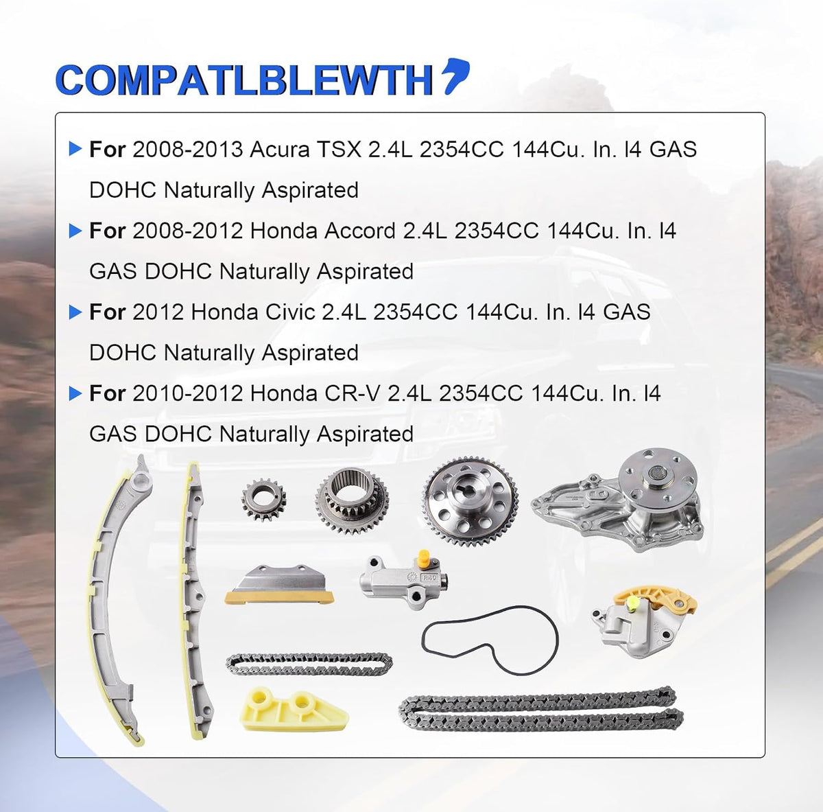 2.4L Engine Timing Chain Kit with Water Pump Fits for 2008-20112 Honda Accord 2010-2011 CR-V 2.4L i-VTEC 16V, OE standard Timing Replace parts