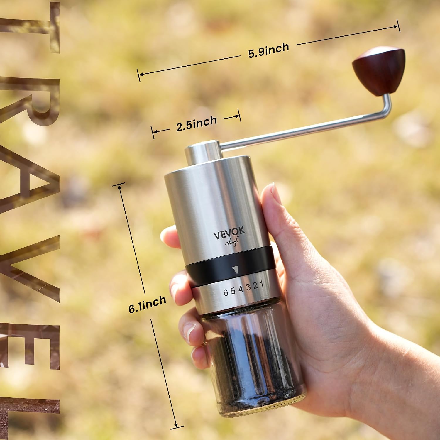 Manual Coffee Grinder Stainless Steel Burr Grinder 6 External Adjustable Setting Vintage Hand Coffee Grinder Portable