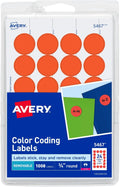 Print/Write Adhesive Removable Labels, 0.75 Inch Diameter, Red - Orange Neon, 1008 per Pack (5467)