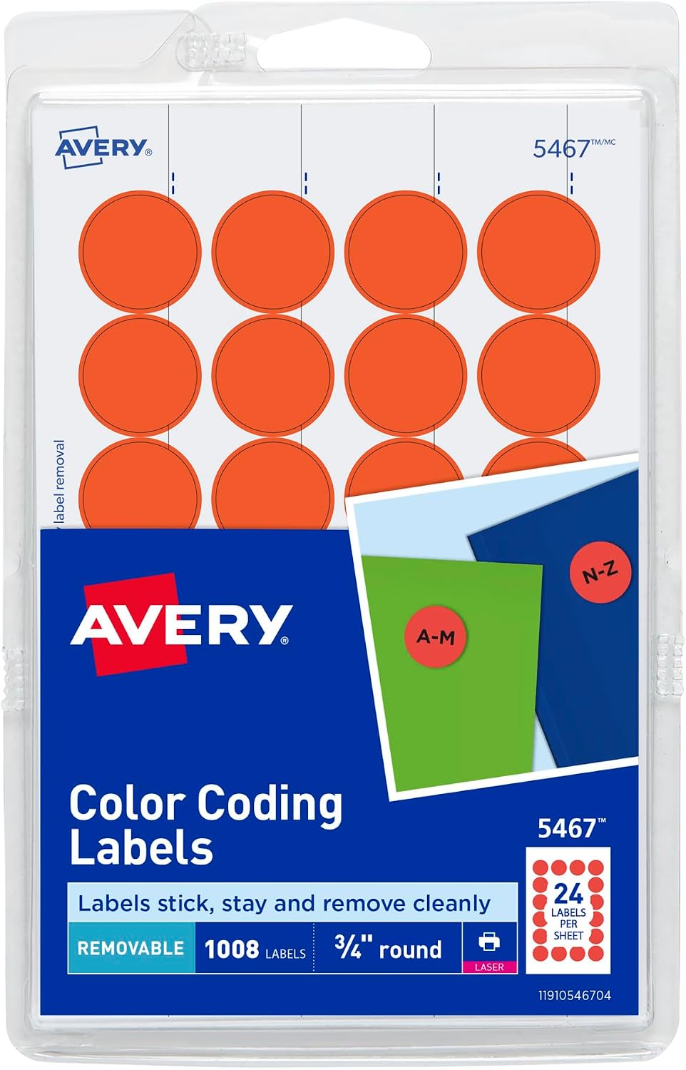 Print/Write Adhesive Removable Labels, 0.75 Inch Diameter, Red - Orange Neon, 1008 per Pack (5467)