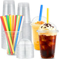 50 Sets 16 oz Clear Plastic Cups with Dome Lids and Straws