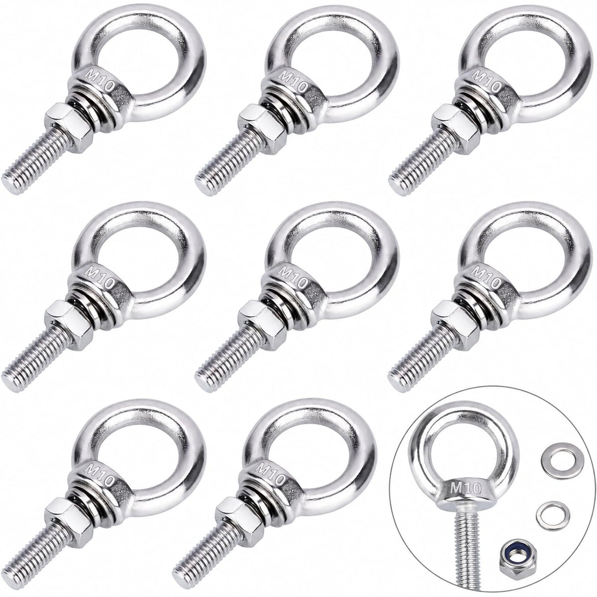 Eye Bolt with Nuts, 304 Stainless Steel Machinery Shoulder Eyebolts
