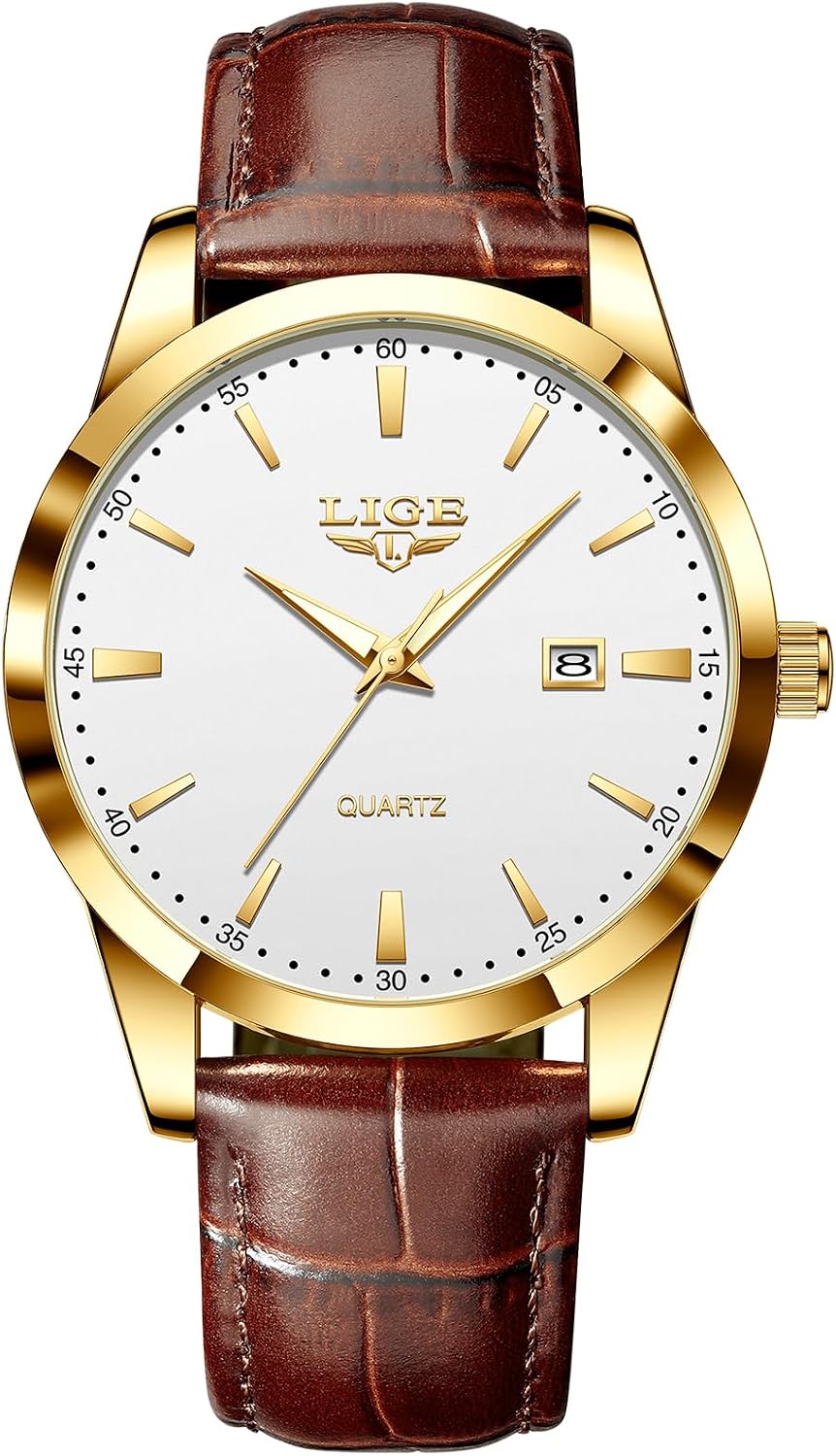 Watches for Men Waterproof Analog Dress Vintage Chronograph Analog Casual Leather Stainless Steel Unique Quartz