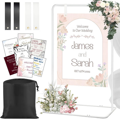 Adjustable Wedding Welcome Sign Stand with 2 Pair Hanging Straps, Welcome to Our Wedding Sign Holder Stand for