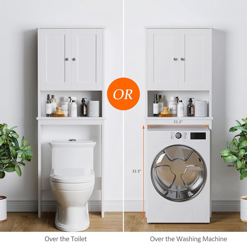 Over the Toilet Storage Cabinet, Bathroom Storage Organizer Over Toilet, Space Saver W/Adjustable Shelf & Open Shelf
