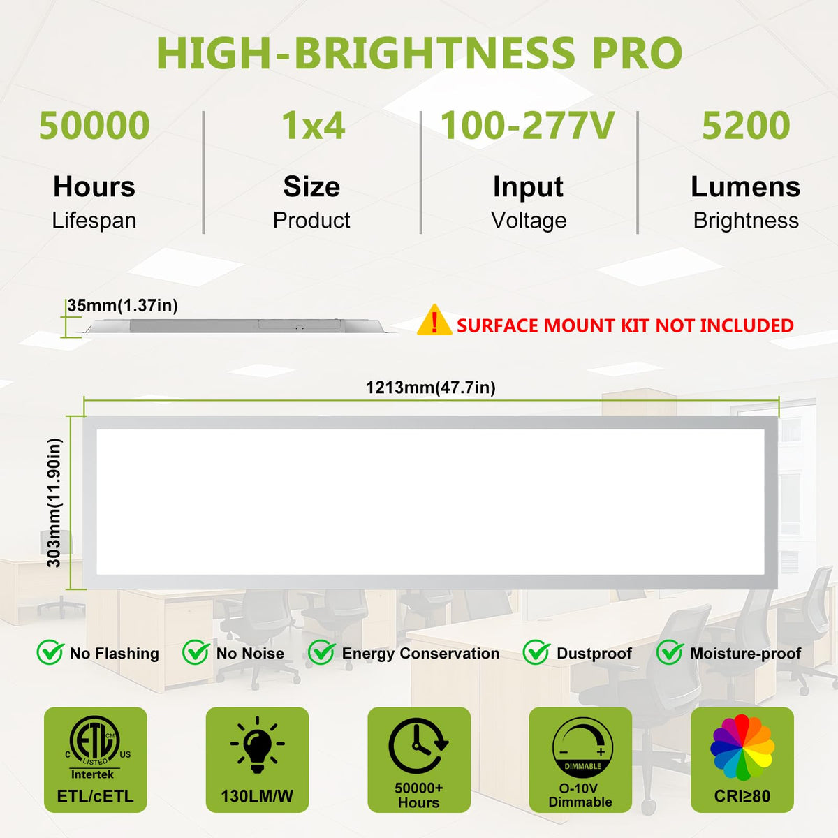 2 Pack 1x4 LED Flat Panel Light Drop Ceiling Light Fixture, 5200LM, 5CCT LED Drop Ceiling Office Light
