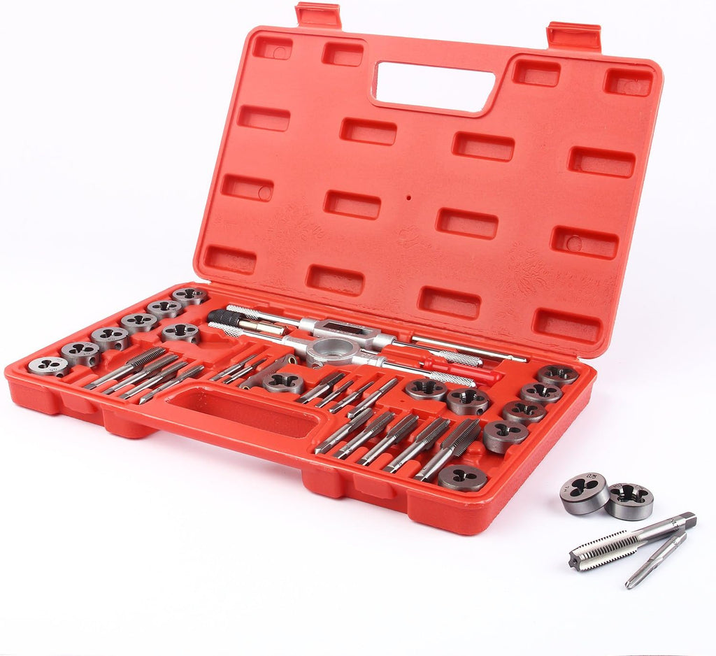 EFFICERE 40-Piece Premium Tap and Die Set, Metric Screw Threads M3, M4, M5, M6, M7, M8, M10, M12, Both Coarse and Fine Types | Essential Threading Tool Kit with Complete Handles, Accessories and Case