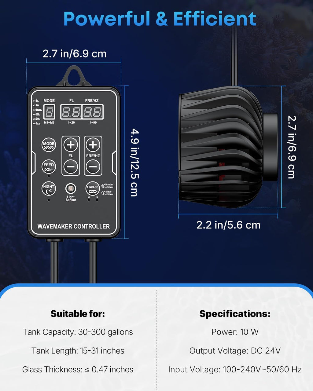 Wave Maker for Aquariums 2100 GPH, Aquarium Powerhead DC 24V 10W, Aquarium Circulation Pump With Magnetic Base