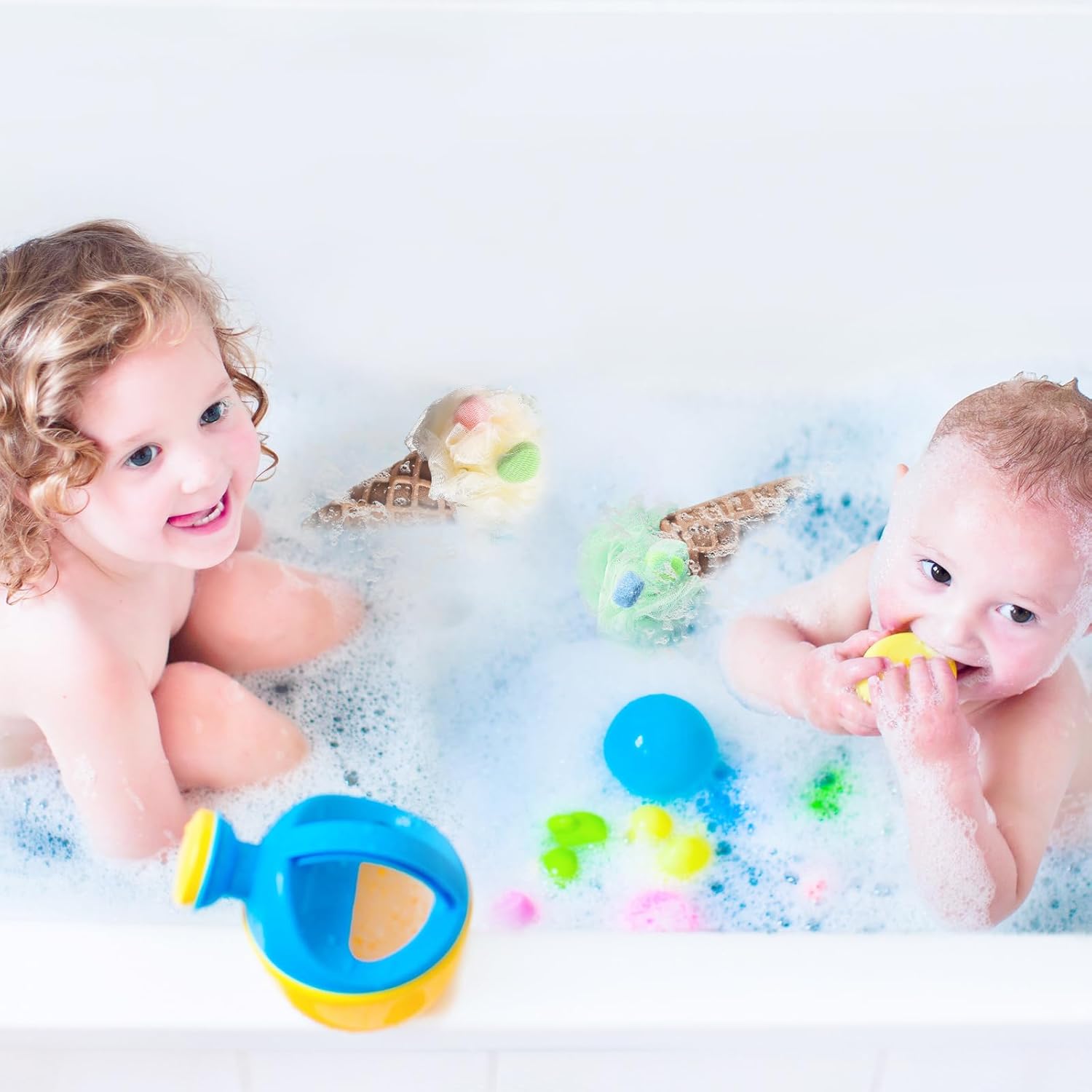 4 Pieces Kids Loofah Ice Cream Cone Bath Sponge Kids Bath Shower Sponge Body Scrubber Exfoliating Loofah for Spa Shower