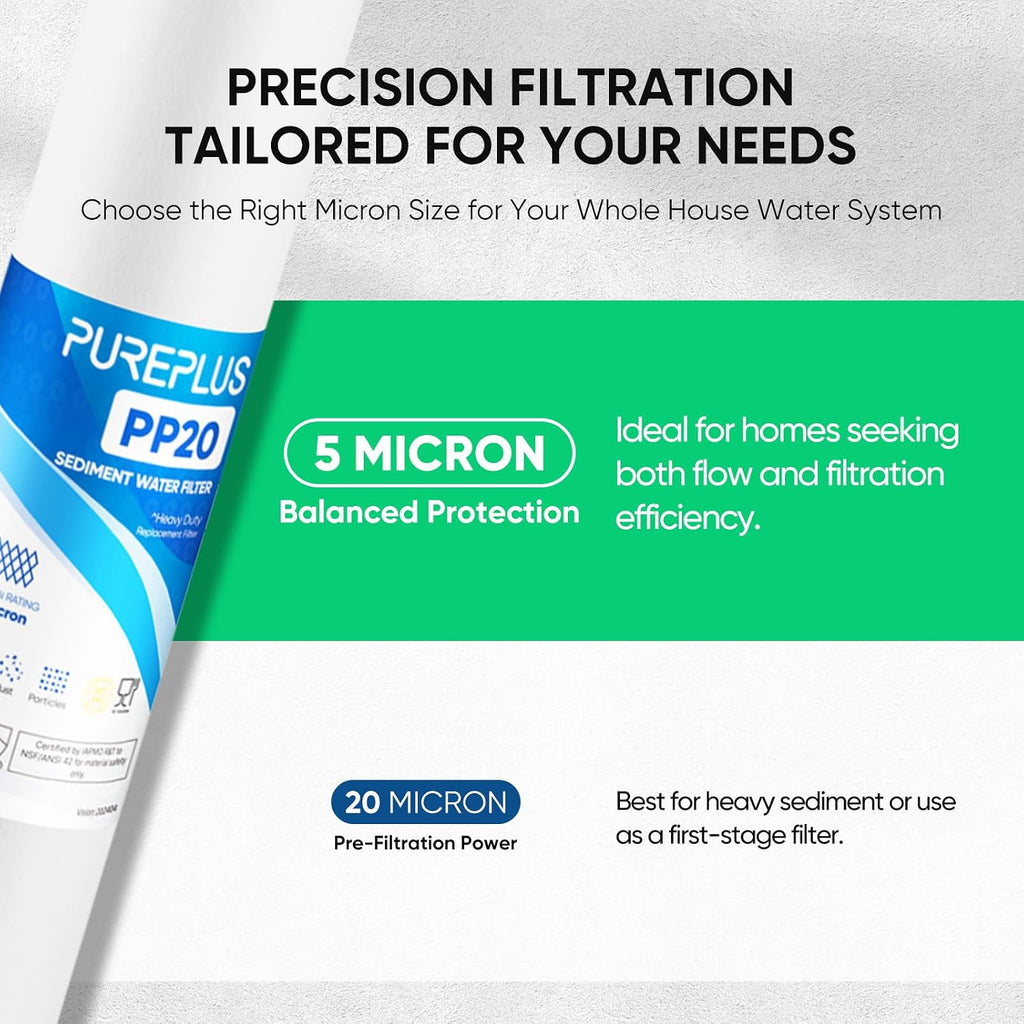 PUREPLUS 5 Micron 20"x2.5" Whole House Sediment Water Filter PP20 6 Pack