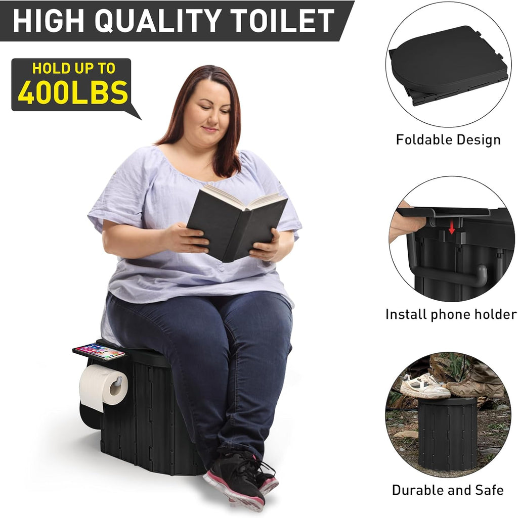 Portable Camping Toilet with Pop-Up Privacy Tent, 12-inch Toilet Seat, Outdoor Portable Folding Toilet Potty for
