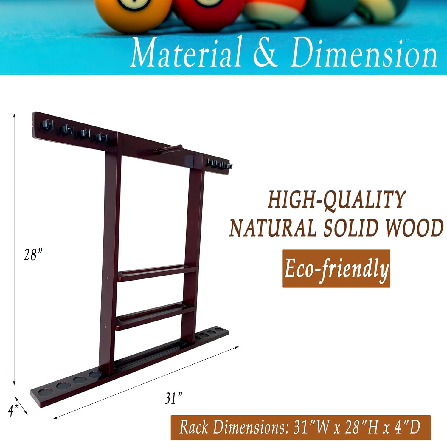 Wall Mount Pool Cue Stick Holder Hold 8 Cues, Pool Stick Holder, Billiard Cue Rack For Pool Table Accessories. Pool