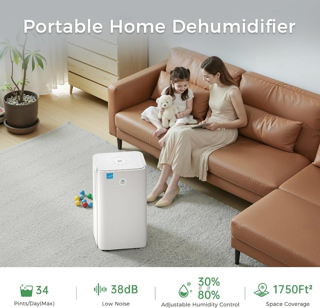 Dehumidifiers for Home, 1750 Sq. Ft Energy Star Most Efficient 2025 Small Dehumidifier for Basement and Bedroom