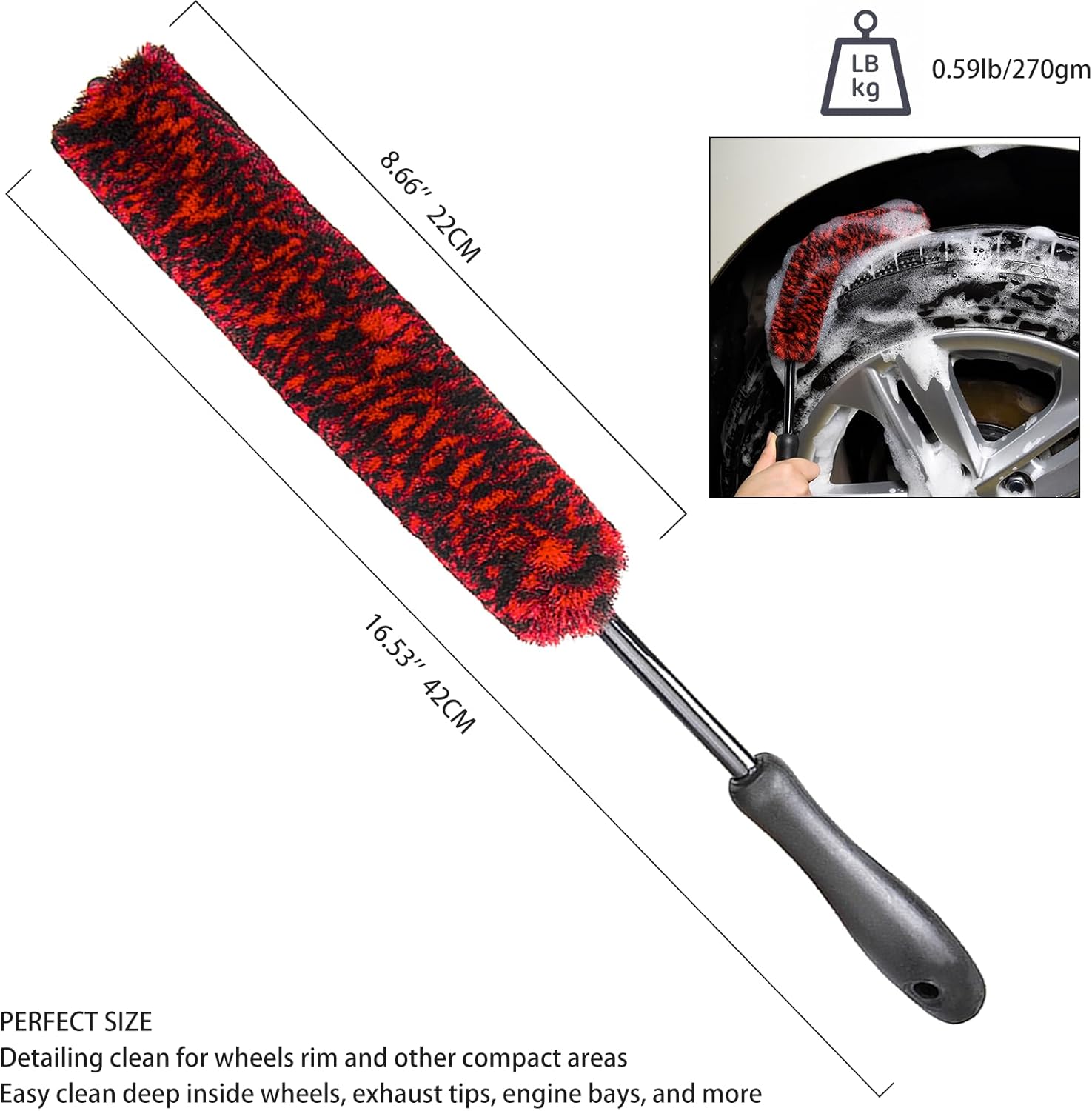 Metal Free Soft Wheel Cleaner Brush, Synthetic Wool Car Cleaning Brush, Highly Water Absorption, Dense and Durable