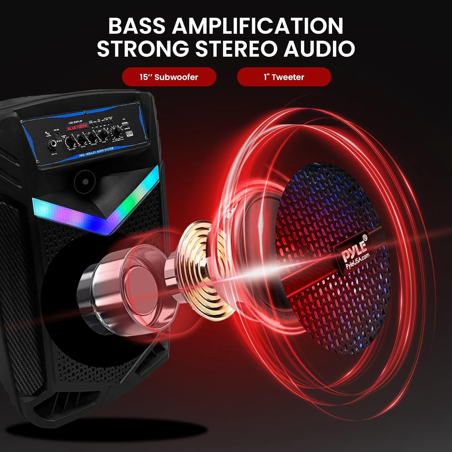 Portable Bluetooth PA Speaker System - 1200W Rechargeable Outdoor Bluetooth Speaker Portable PA System w/ 15”