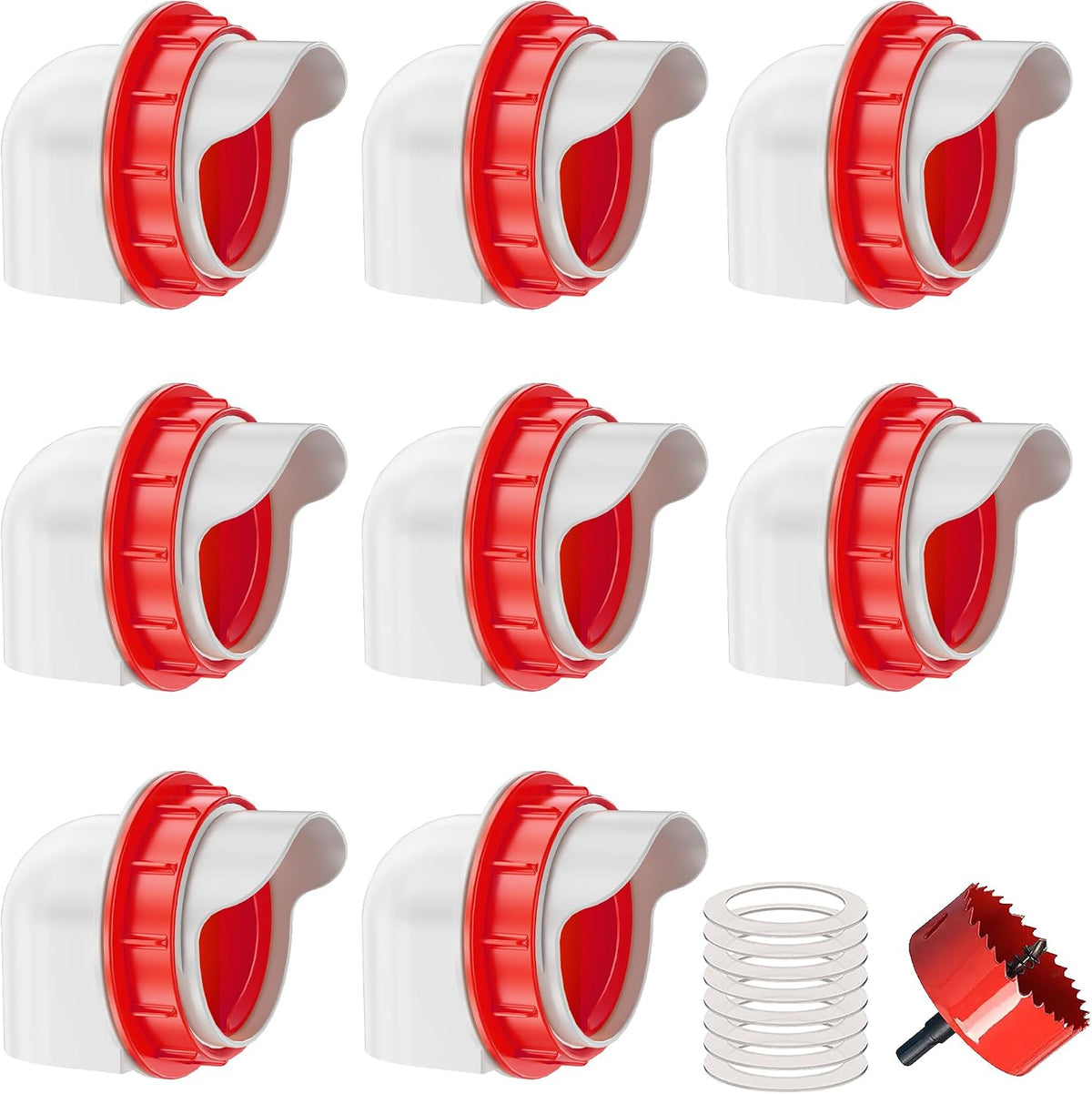 Chicken Feeders No Waste, DIY Automatic Poultry Feeder - 8 Ports Red