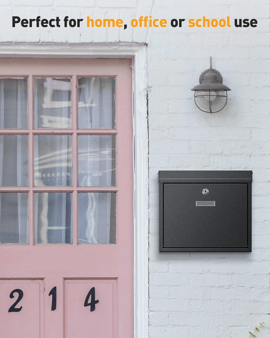 Wall Mount Mailbox for Outside, Large Mailbox with Key Lock | Security Mail Box, Postbox for House, Safe Key Drop