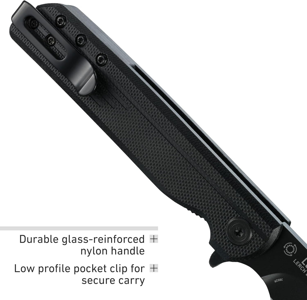 LCK + EDC Assisted Folding Knife with Liner Lock, Black, 3802K | 3.24" Tanto Blade, Lightweight GRN Handle, Stainless